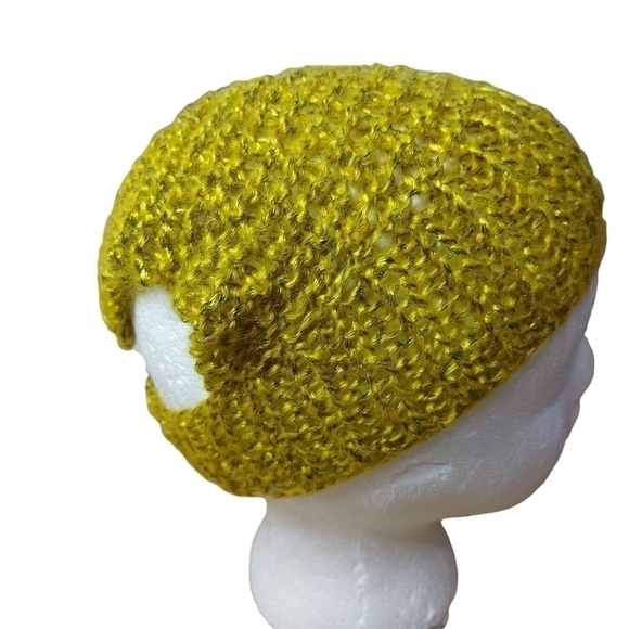 Cottagecore Hand Knit Yellow Grey Bandana Youth/Sm Adult - Picture 2 of 5